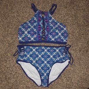 Blue and Purple High Neck Bikini